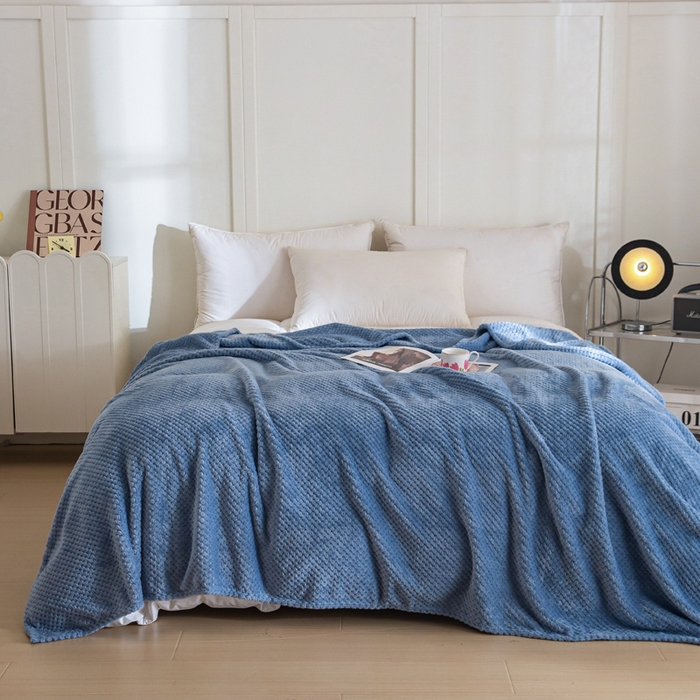 91家纺网 家纺一手货源 找家纺 卡琪曼 2024新款保暖菠萝格贝贝绒毛毯毯子 雾蓝