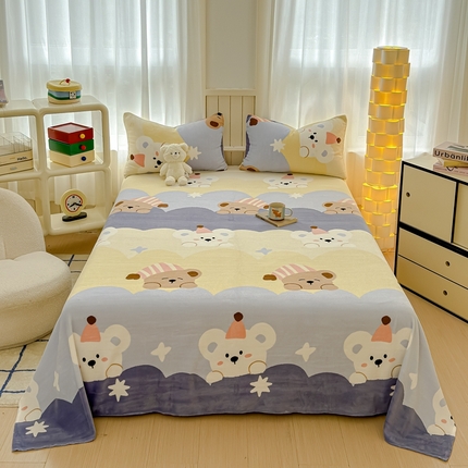 91家纺网 家纺一手货源 找家纺 金丝鸟家纺 2024新款200g牛奶绒单床单系列 晚安熊