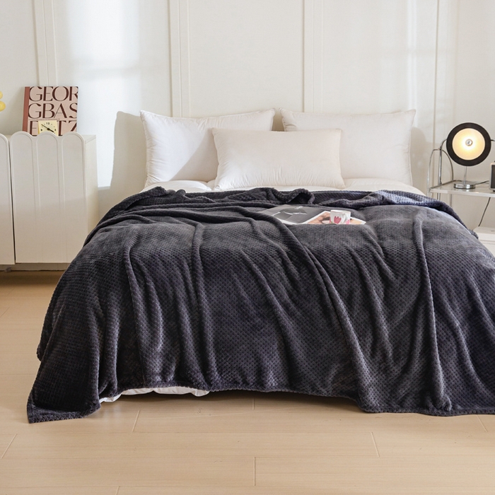 91家纺网 家纺一手货源 找家纺 卡琪曼 2024新款保暖菠萝格贝贝绒毛毯毯子 暗夜黑