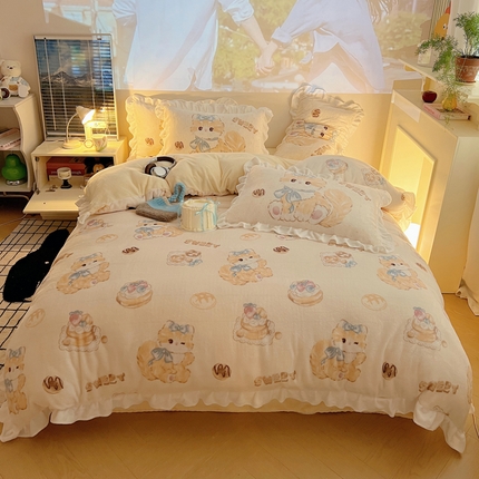 91家纺网 家纺一手货源 找家纺 （总）美乐迪家纺 2024新款洛丽塔花边牛奶绒四件套