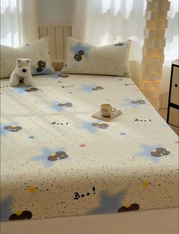 91家纺网 家纺一手货源 找家纺 金丝鸟家纺 2024新款200g牛奶绒单床笠系列 蓝色小象