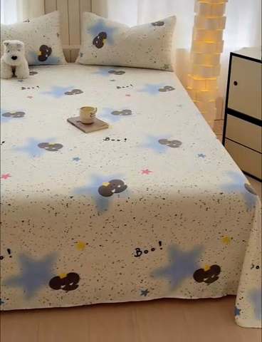 91家纺网 家纺一手货源 找家纺 金丝鸟家纺 2024新款200g牛奶绒单床单系列 蓝色小象