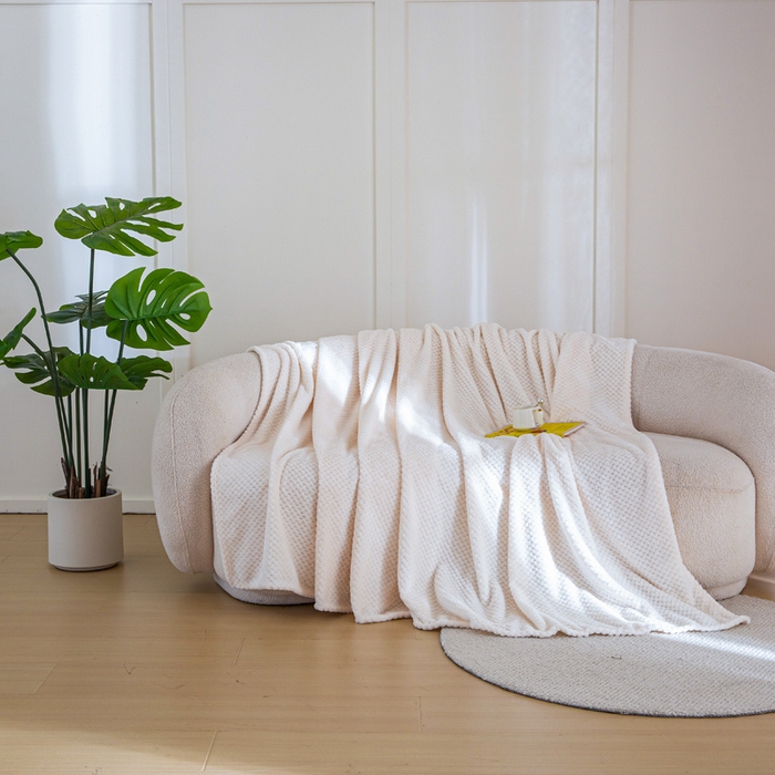 91家纺网 家纺一手货源 找家纺 卡琪曼 2024新款保暖菠萝格贝贝绒毛毯毯子 奶昔白