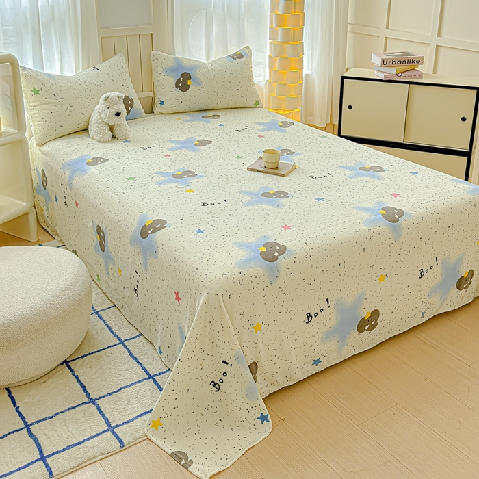 91家纺网 家纺一手货源 找家纺 金丝鸟家纺 2024新款200g牛奶绒单床单系列 蓝色小象