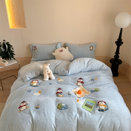 91家纺网 家纺一手货源 找家纺 （总）柚子YOUTH 2024新款双面泰迪绒毛巾绣四件套