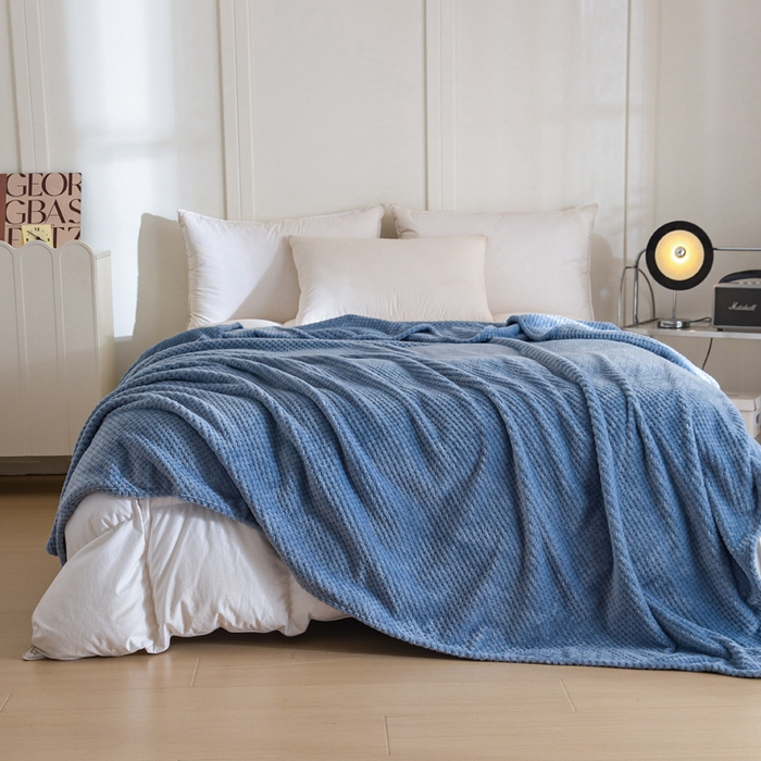 91家纺网 家纺一手货源 找家纺 卡琪曼 2024新款保暖菠萝格贝贝绒毛毯毯子 雾蓝