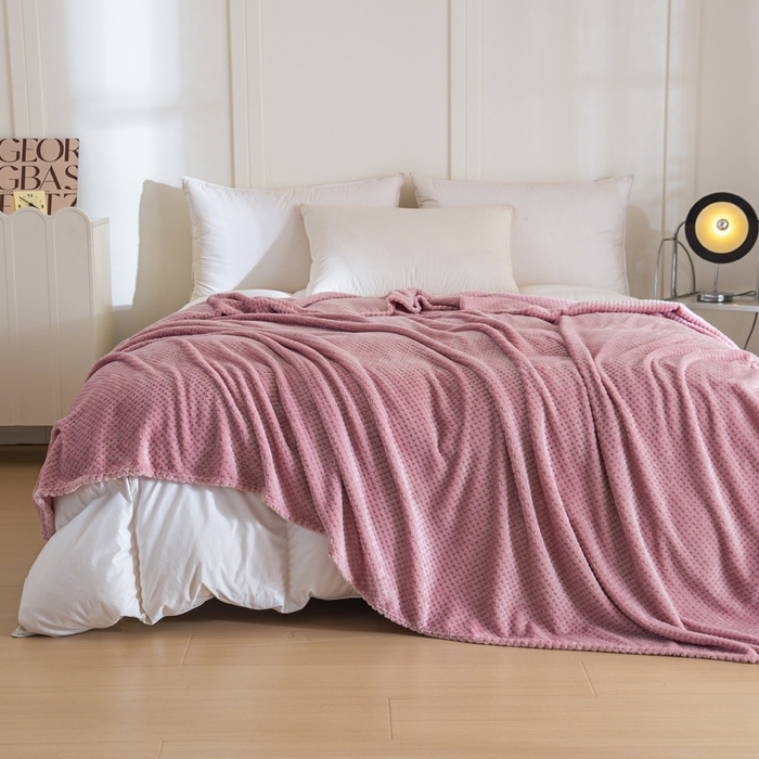 91家纺网 家纺一手货源 找家纺 卡琪曼 2024新款保暖菠萝格贝贝绒毛毯毯子 豆沙紫