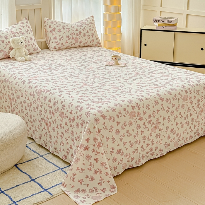 91家纺网 家纺一手货源 找家纺 金丝鸟家纺 2024新款200g牛奶绒单床单系列 飞花粉