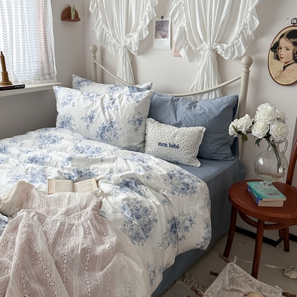 91家纺网 家纺一手货源 找家纺 恋恋三季 2024新款简约版韩式田园花卉系列四件套 简约月神公园
