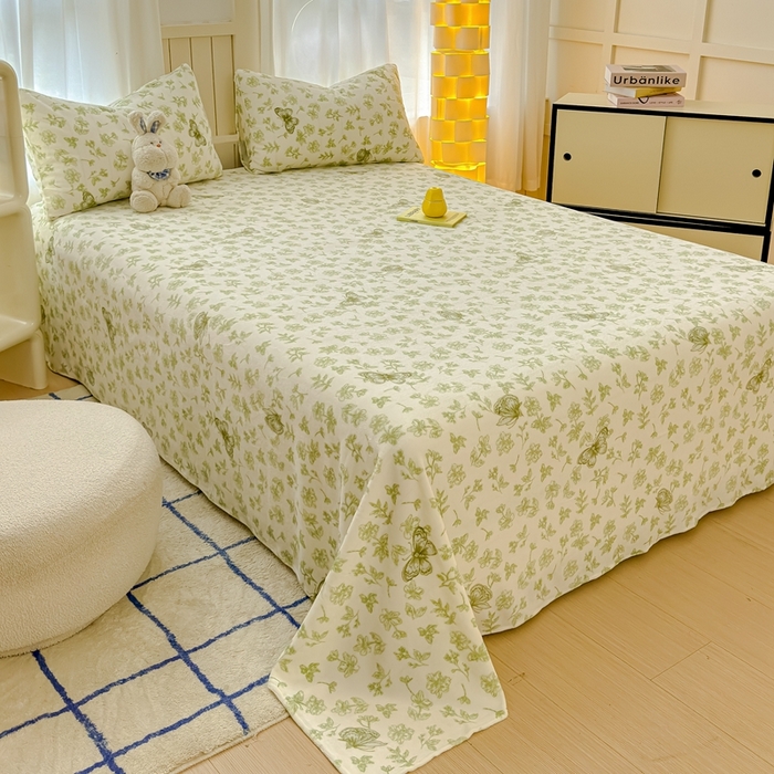 91家纺网 家纺一手货源 找家纺 金丝鸟家纺 2024新款200g牛奶绒单床单系列 飞花绿