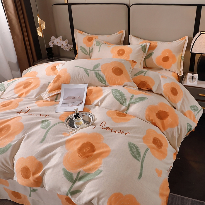 91家纺网 家纺一手货源 找家纺 贝兰仙奴 2024新款利兹系列磨毛多规格四件套太阳花