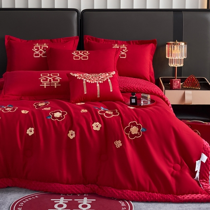 91家纺网 家纺一手货源 找家纺 （总）玉雅家纺 2025新款婚庆两用豆豆被毛毯喜被婚庆被芯