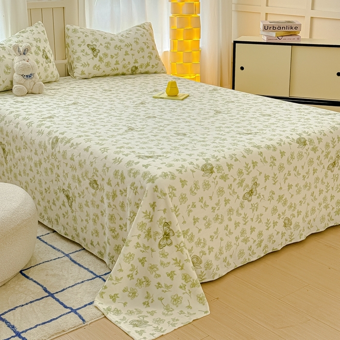 91家纺网 家纺一手货源 找家纺 金丝鸟家纺 2024新款200g牛奶绒单床单系列 飞花绿