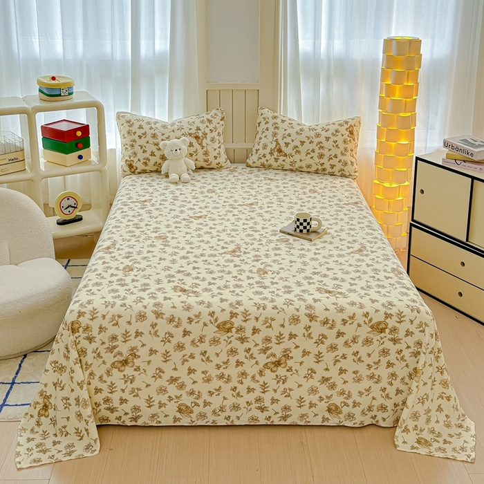 91家纺网 家纺一手货源 找家纺 金丝鸟家纺 2024新款200g牛奶绒单床单系列 飞花咖