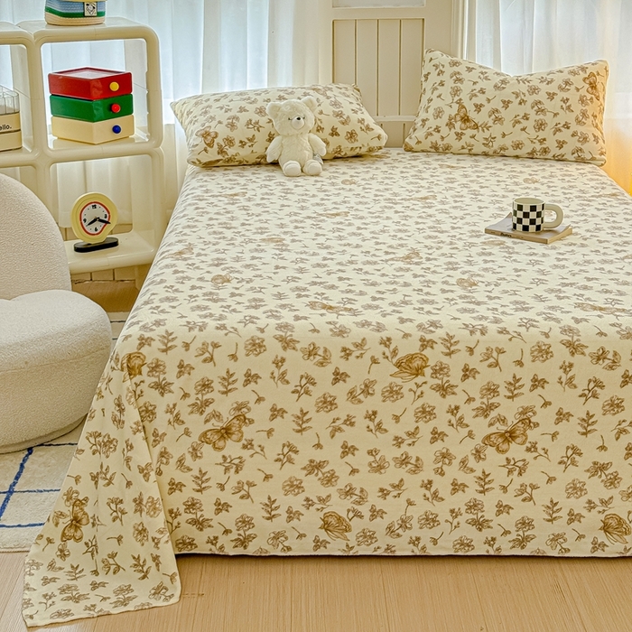 91家纺网 家纺一手货源 找家纺 金丝鸟家纺 2024新款200g牛奶绒单床单系列 飞花咖