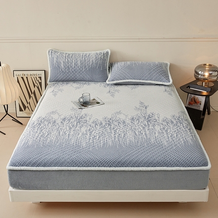 91家纺网 家纺一手货源 找家纺 极简 2024新款立体雕花牛奶绒床笠 欧曼-鸭蛋灰
