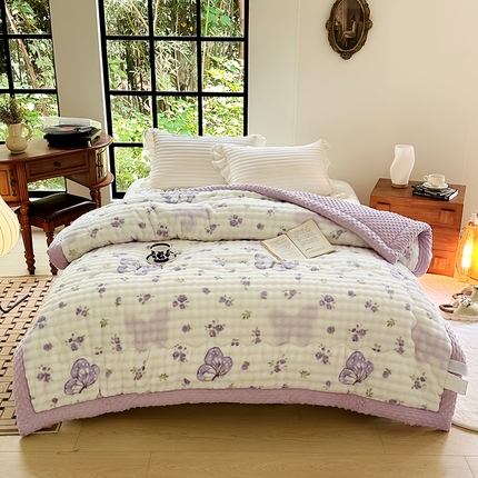 优迈 2024新款兔兔绒豆豆被冬被子被芯 福蝶将至-紫