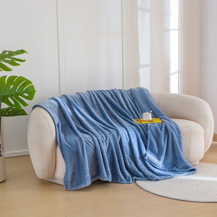 91家纺网 家纺一手货源 找家纺 卡琪曼 2024新款保暖菠萝格贝贝绒毛毯毯子 雾蓝