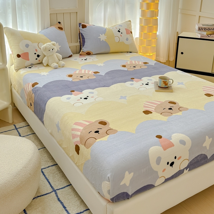 91家纺网 家纺一手货源 找家纺 金丝鸟家纺 2024新款200g牛奶绒单床笠系列 晚安熊