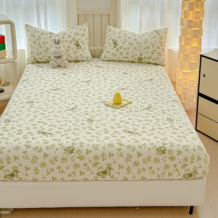 91家纺网 家纺一手货源 找家纺 金丝鸟家纺 2024新款200g牛奶绒单床笠系列 飞花绿