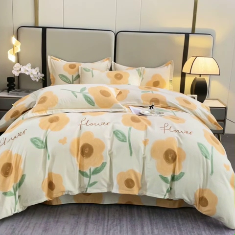 91家纺网 家纺一手货源 找家纺 贝兰仙奴 2024新款利兹系列磨毛多规格四件套太阳花