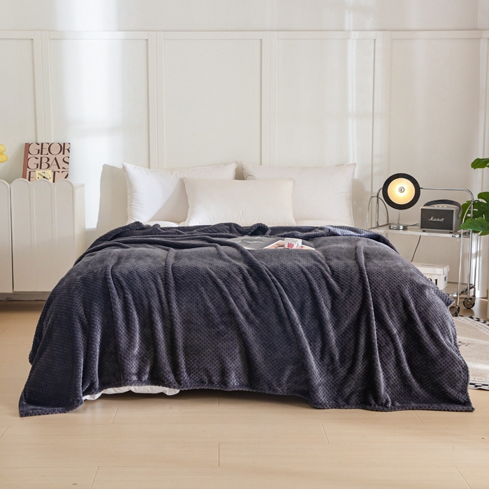 91家纺网 家纺一手货源 找家纺 卡琪曼 2024新款保暖菠萝格贝贝绒毛毯毯子 暗夜黑