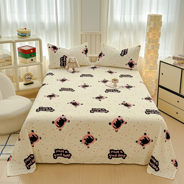 91家纺网 家纺一手货源 找家纺 金丝鸟家纺 2024新款200g牛奶绒单床单系列 粉色淘气猫