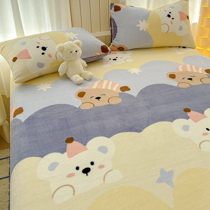 91家纺网 家纺一手货源 找家纺 金丝鸟家纺 2024新款200g牛奶绒单床笠系列 晚安熊