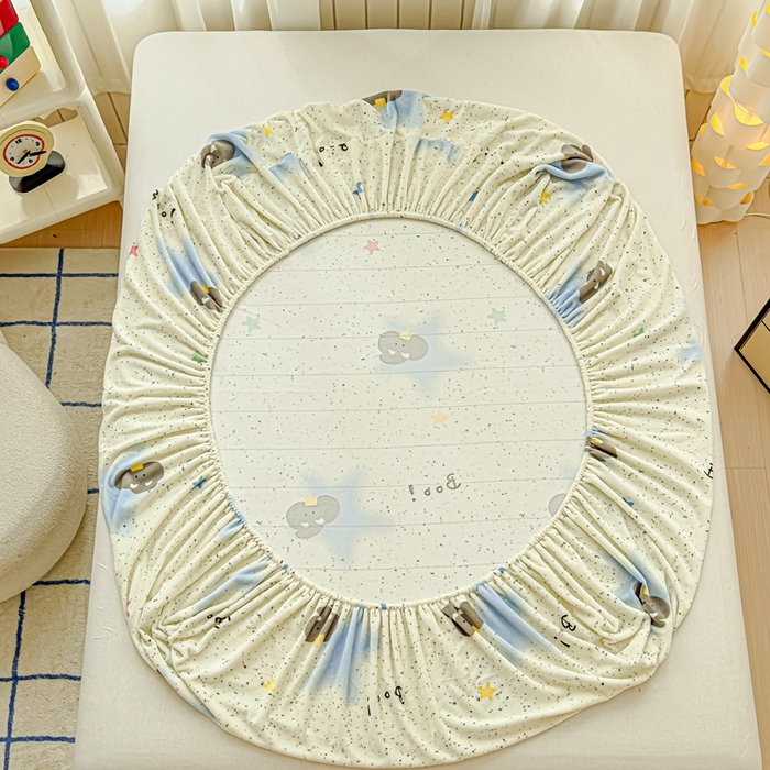 91家纺网 家纺一手货源 找家纺 金丝鸟家纺 2024新款200g牛奶绒单床笠系列 蓝色小象