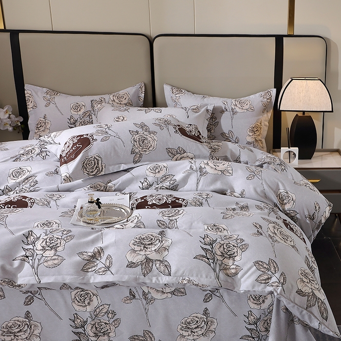 91家纺网 家纺一手货源 找家纺 贝兰仙奴 2024新款利兹系列磨毛多规格四件套庄园灰