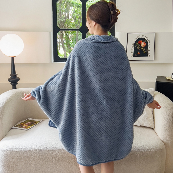 91家纺网 家纺一手货源 找家纺 卡琪曼 2024新款加厚保暖菠萝格披肩毯子毛毯 雾蓝