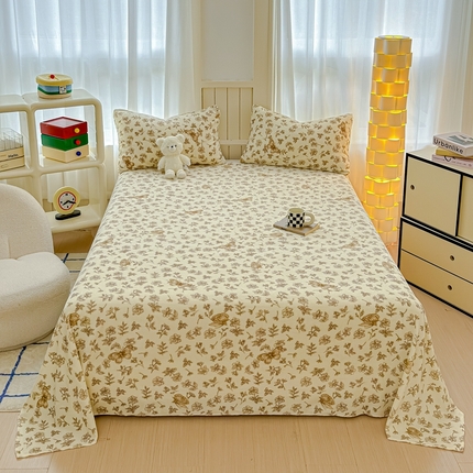 91家纺网 家纺一手货源 找家纺 金丝鸟家纺 2024新款200g牛奶绒单床单系列 飞花咖