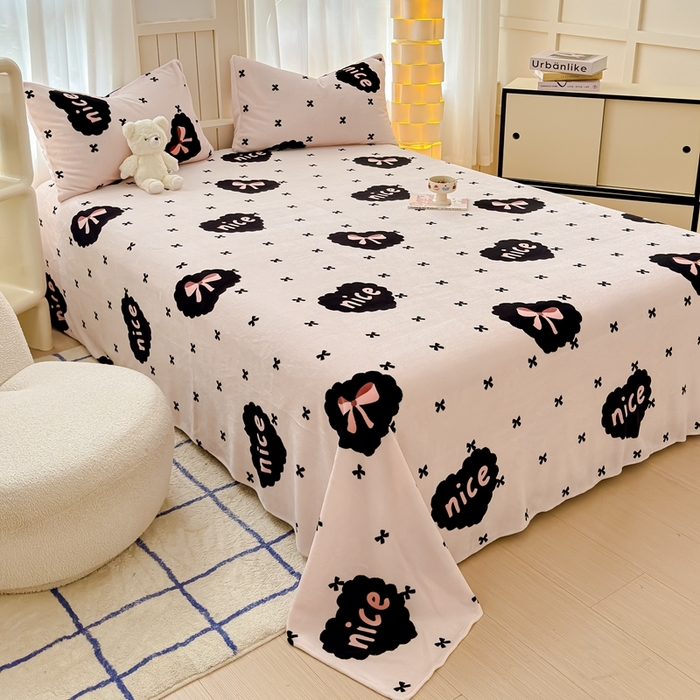 91家纺网 家纺一手货源 找家纺 金丝鸟家纺 2024新款200g牛奶绒单床单系列 爱心蝴蝶结