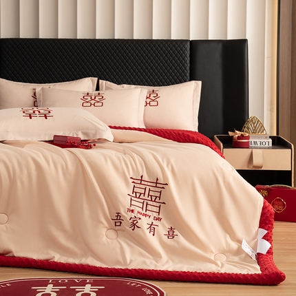 91家纺网 家纺一手货源 找家纺 （总）玉雅家纺 2025新款婚庆两用豆豆被毛毯喜被婚庆被芯