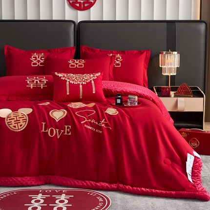 91家纺网 家纺一手货源 找家纺 （总）玉雅家纺 2025新款婚庆两用豆豆被毛毯喜被婚庆被芯