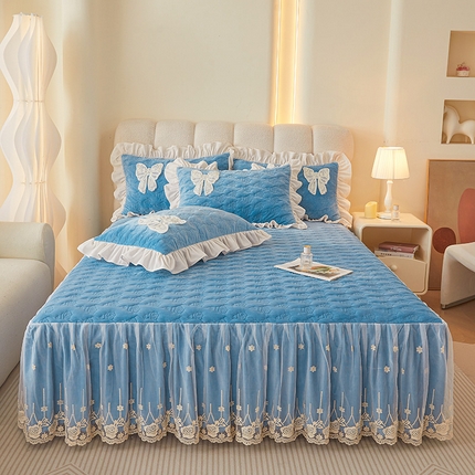 91家纺网 家纺一手货源 找家纺 （总）情恒家纺 2025新款A类婴儿绒全夹棉奶油风（蝴蝶结)床裙三件套