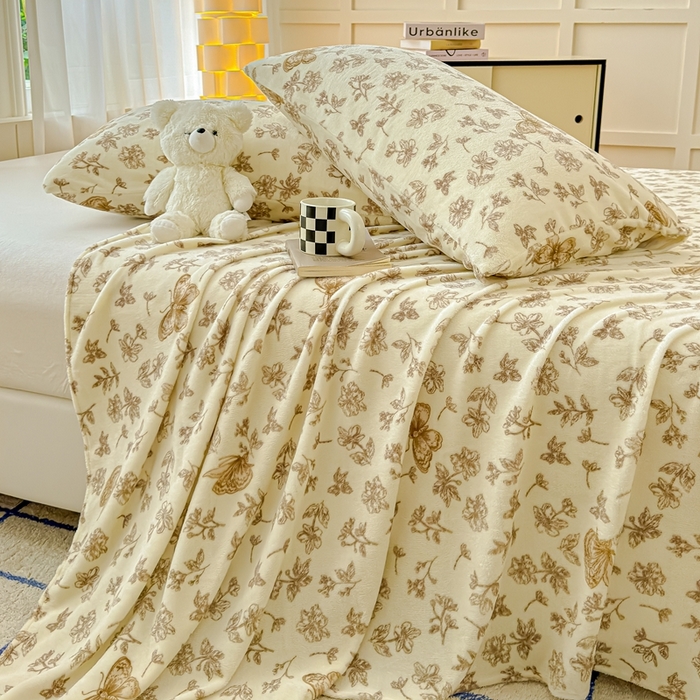 91家纺网 家纺一手货源 找家纺 金丝鸟家纺 2024新款200g牛奶绒单床单系列 飞花咖