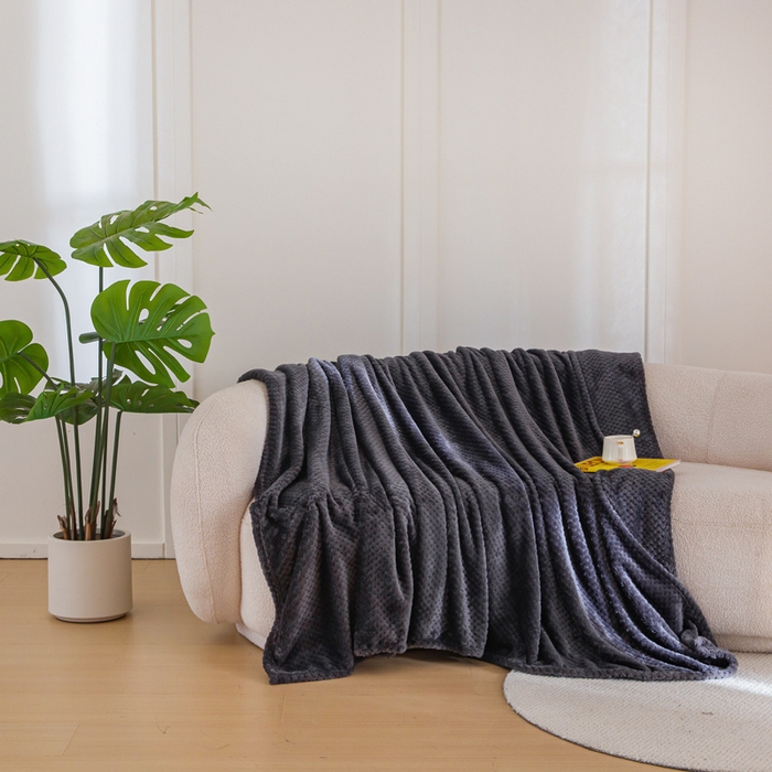 91家纺网 家纺一手货源 找家纺 卡琪曼 2024新款保暖菠萝格贝贝绒毛毯毯子 暗夜黑