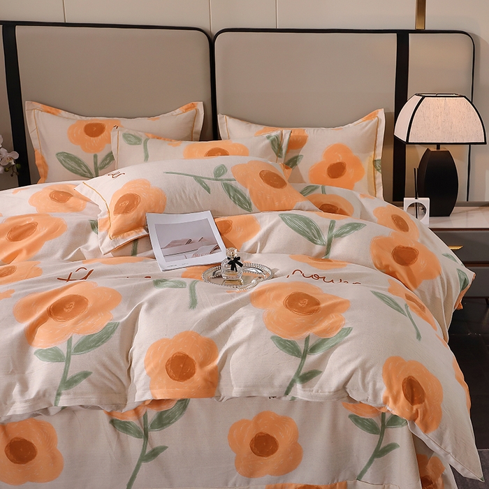 91家纺网 家纺一手货源 找家纺 贝兰仙奴 2024新款利兹系列磨毛多规格四件套太阳花