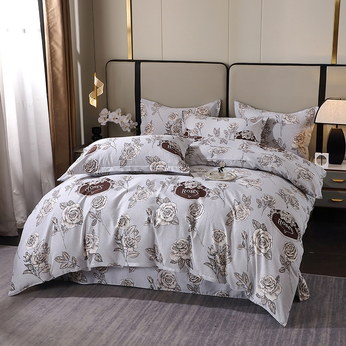 91家纺网 家纺一手货源 找家纺 贝兰仙奴 2024新款利兹系列磨毛多规格四件套庄园灰