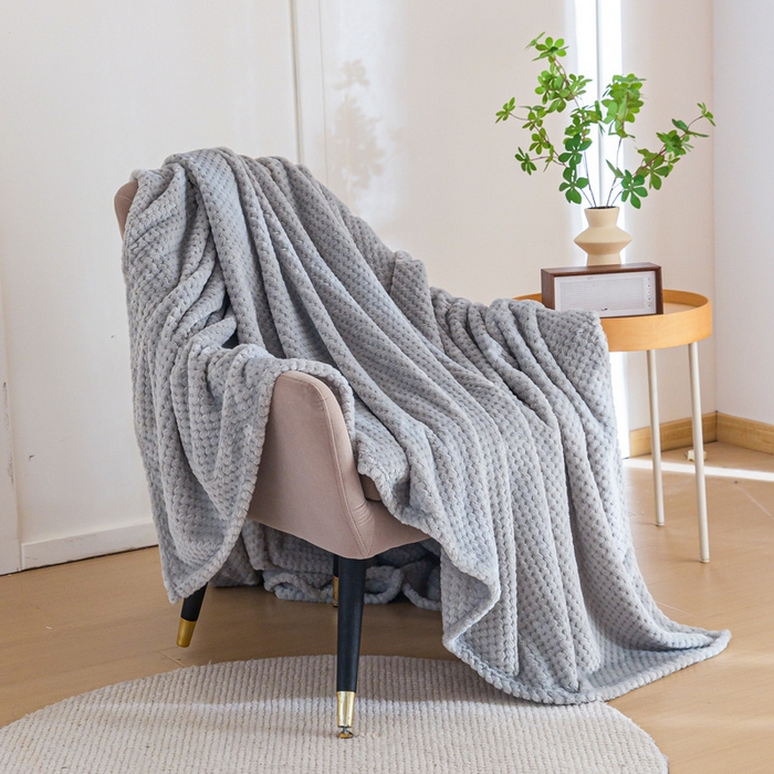 91家纺网 家纺一手货源 找家纺 卡琪曼 2024新款保暖菠萝格贝贝绒毛毯毯子 浅灰