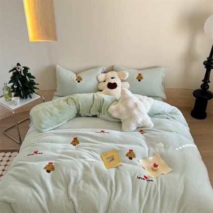 91家纺网 家纺一手货源 找家纺 （总）柚子YOUTH 2024新款双面泰迪绒毛巾绣四件套