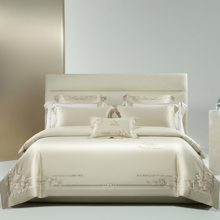 诗黛尔 2024秋冬新品长绒棉绣花四件套--伊丽莎系列 伊丽莎-卡其色