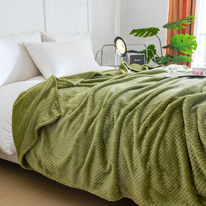 91家纺网 家纺一手货源 找家纺 卡琪曼 2024新款保暖菠萝格贝贝绒毛毯毯子 抹茶绿