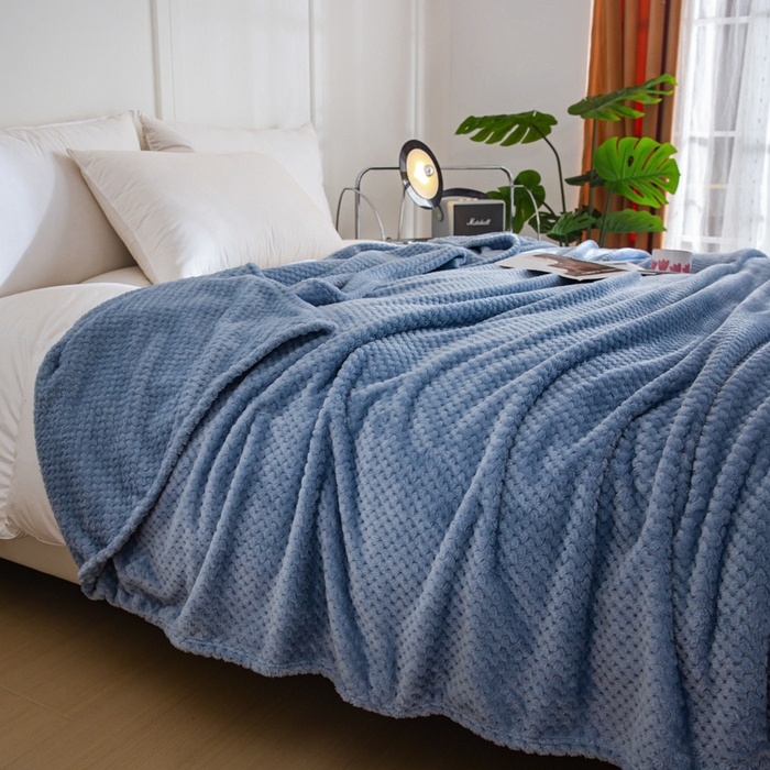 91家纺网 家纺一手货源 找家纺 卡琪曼 2024新款保暖菠萝格贝贝绒毛毯毯子 雾蓝