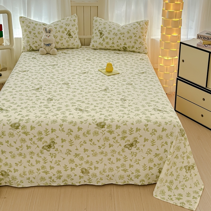 91家纺网 家纺一手货源 找家纺 金丝鸟家纺 2024新款200g牛奶绒单床单系列 飞花绿