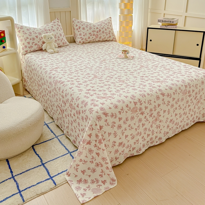 91家纺网 家纺一手货源 找家纺 金丝鸟家纺 2024新款200g牛奶绒单床单系列 飞花粉