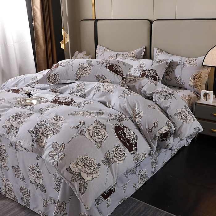 91家纺网 家纺一手货源 找家纺 贝兰仙奴 2024新款利兹系列磨毛多规格四件套庄园灰