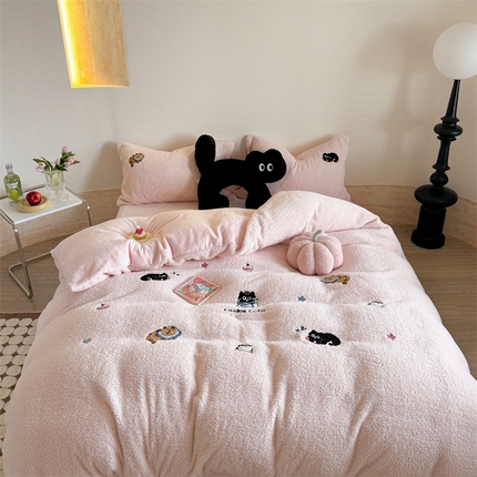 91家纺网 家纺一手货源 找家纺 （总）柚子YOUTH 2024新款双面泰迪绒毛巾绣四件套