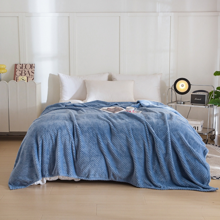 91家纺网 家纺一手货源 找家纺 卡琪曼 2024新款保暖菠萝格贝贝绒毛毯毯子 雾蓝